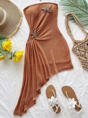 Tube top dress w stars - rust color used once